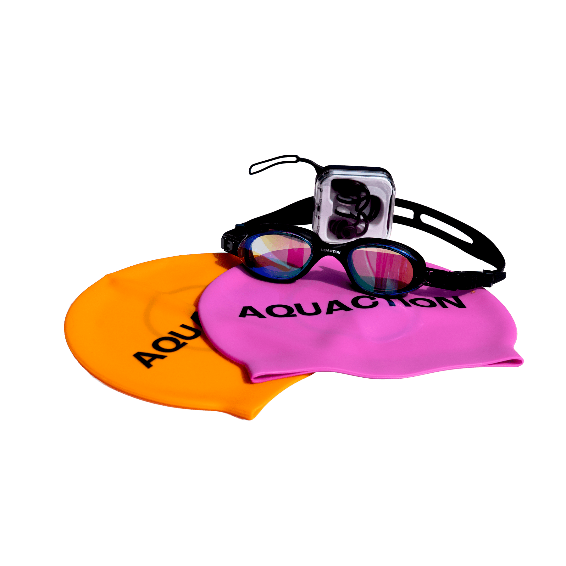 Avovesi essentials - paketti – AquaX uimalasit avoveteen, kirkas uimalakki ja korvatulppa - & nenäklipsusettiAquaction