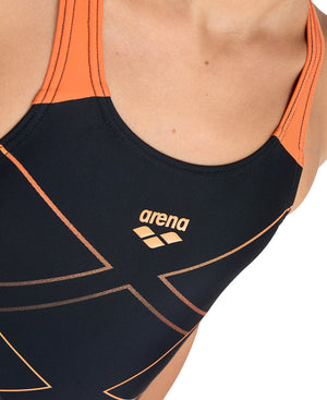 Arena Mark Swimsuit V Back baddräkt för flickor, svart-orange