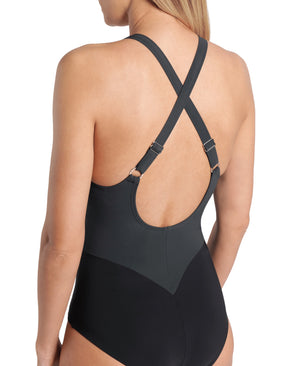 Silvia Cross Back dambaddräkt, svartgrå