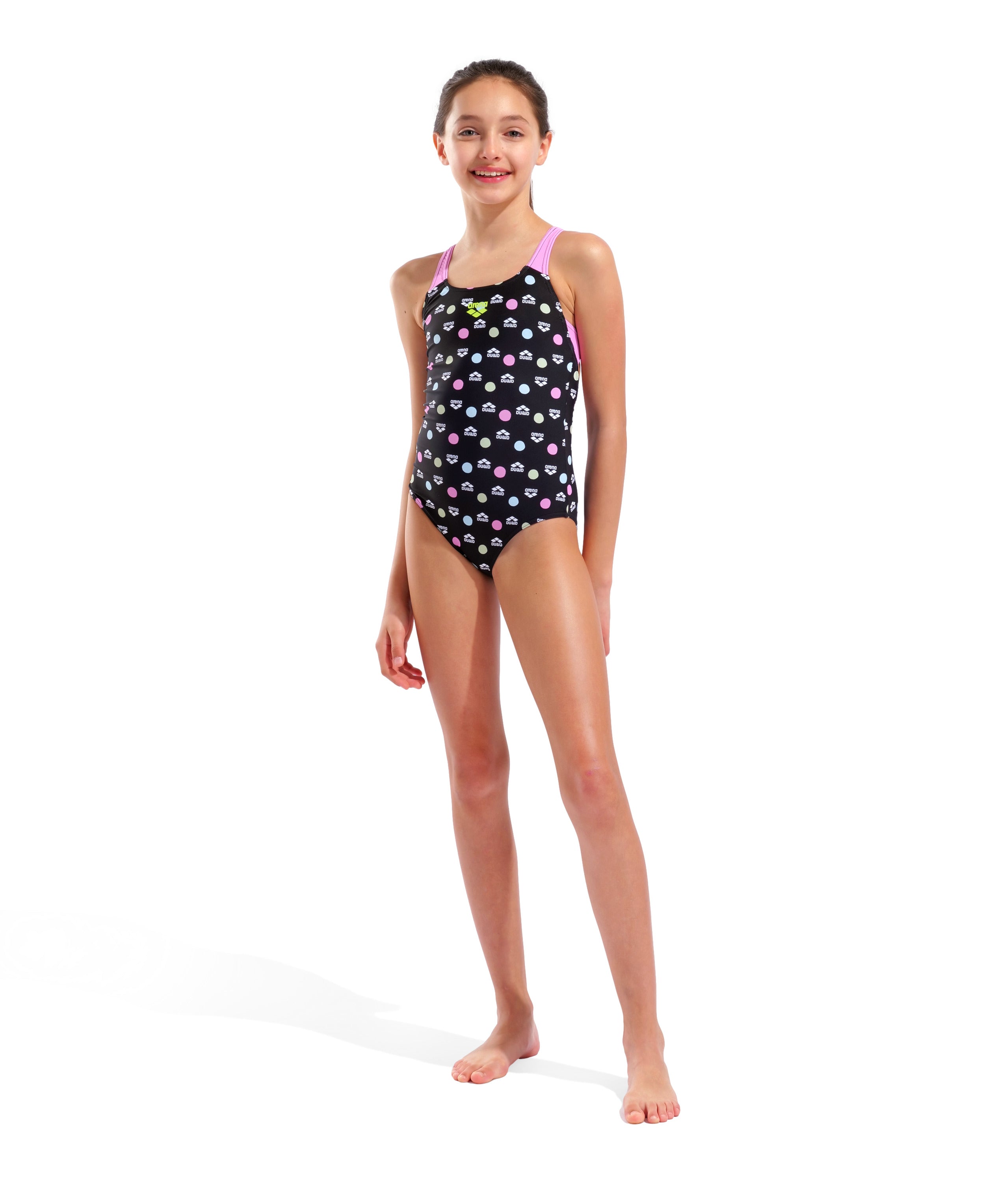 Multiple Dot Swim Pro Back L flickbaddräkt, svartrosa