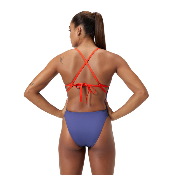 Solid Tie-Back 1-delad baddräkt för kvinnor, lila-röd