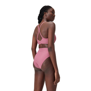 Solid Hi Waist bikinitrosa för kvinnor, rosa