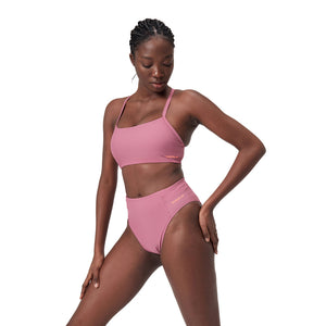 Solid Hi Waist bikinitrosa för kvinnor, rosa