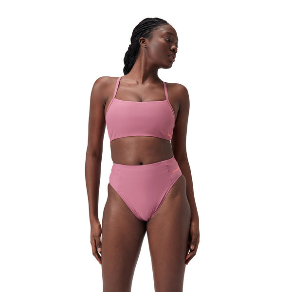 Solid Hi Waist bikinitrosa för kvinnor, rosa