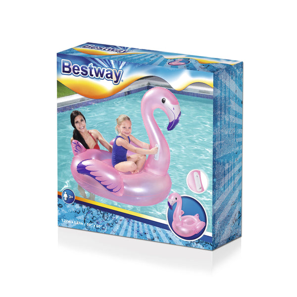Bestway Flamingo -uimapatja 127 x 127 cm – vaaleanpunainen ilmatäytteinen vesilelu kahvoilla