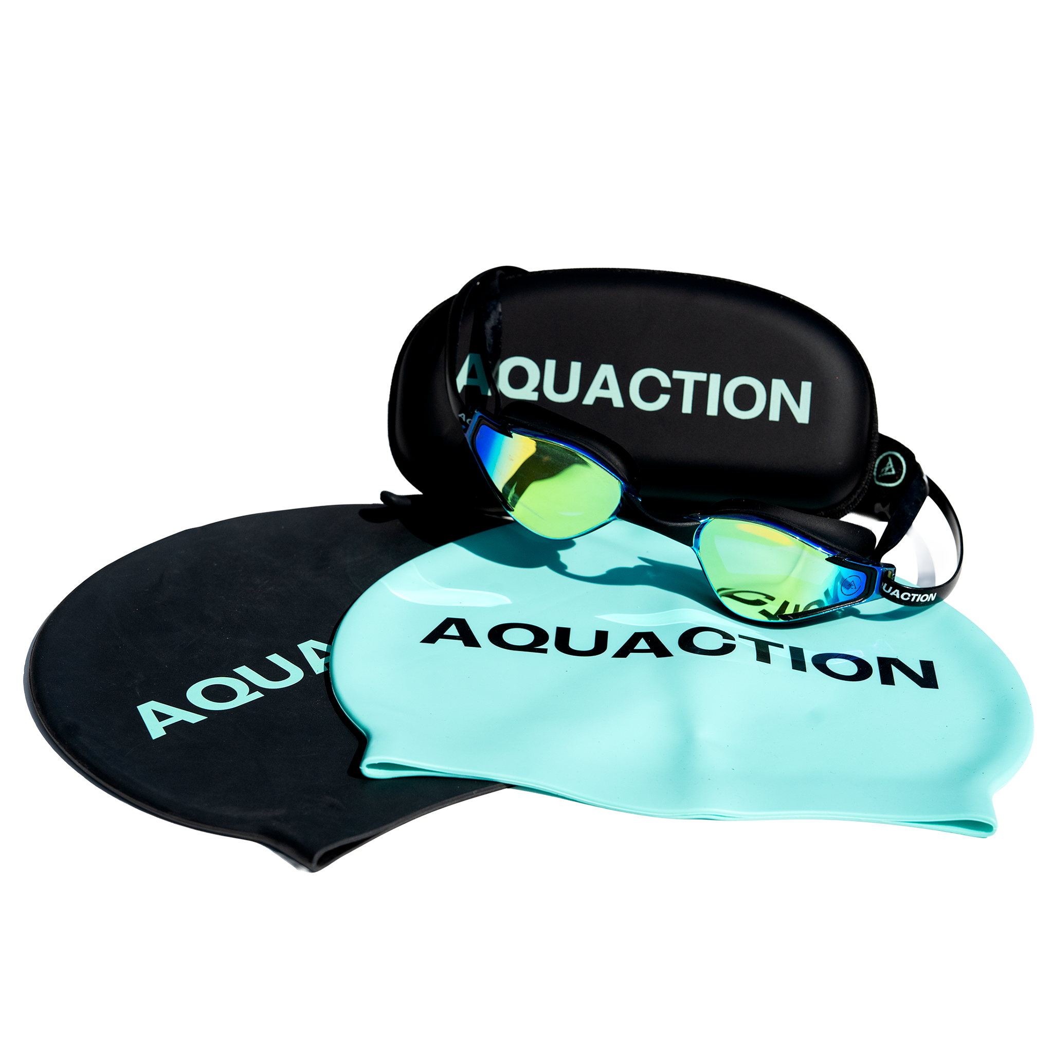 Optical swimming goggle package - swimming goggles with prescriptions, swimming goggle case, swimming cap &amp; nose clip &amp; earplug set