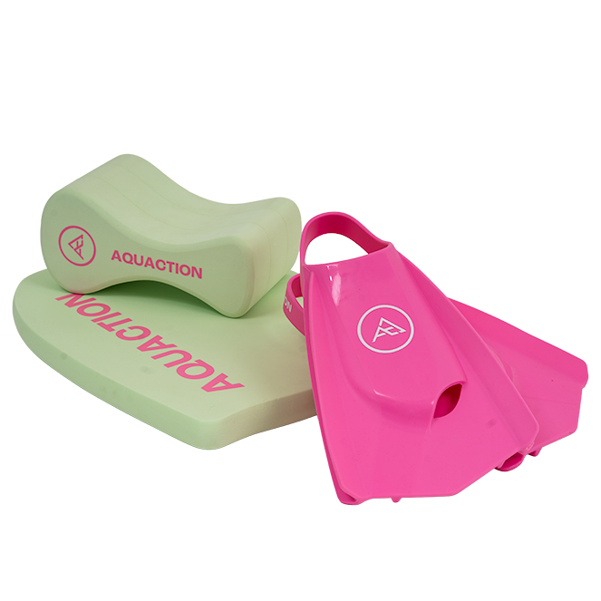 Aquaction product package, pink - fins, kickboard & pull buoy