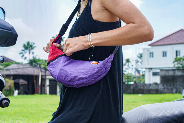 Upcycled Sling Bag laukku, purple-burgundy