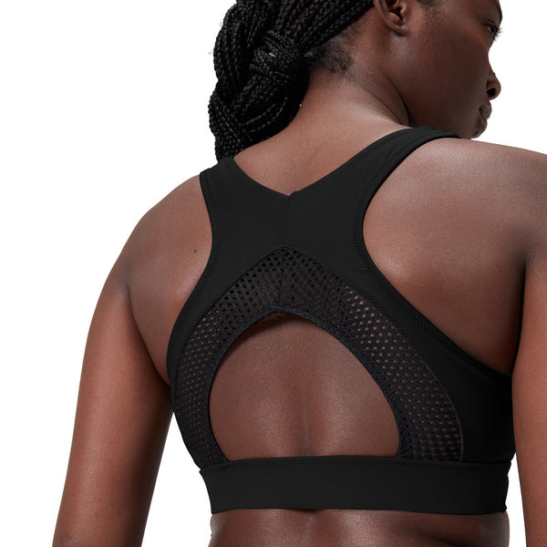 Solid Highneck Top Mesh bikini topp för kvinnor, svart