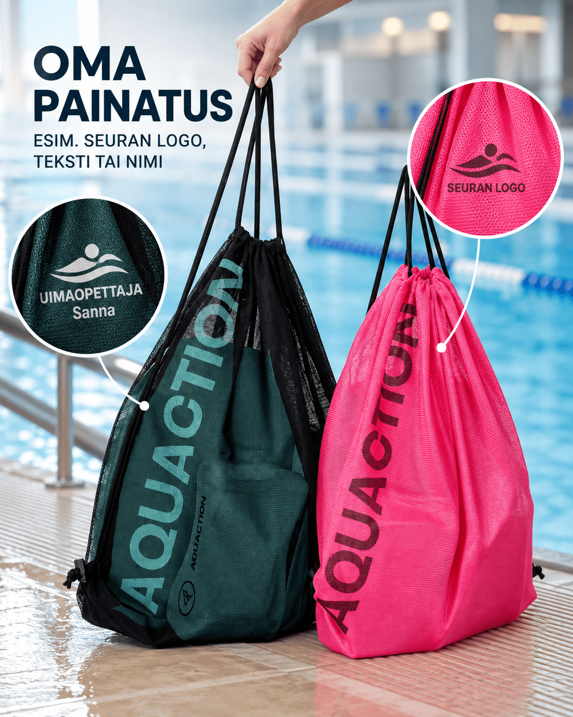 Aqua Mesh Bag varustekassi, pinkkiAquaction
