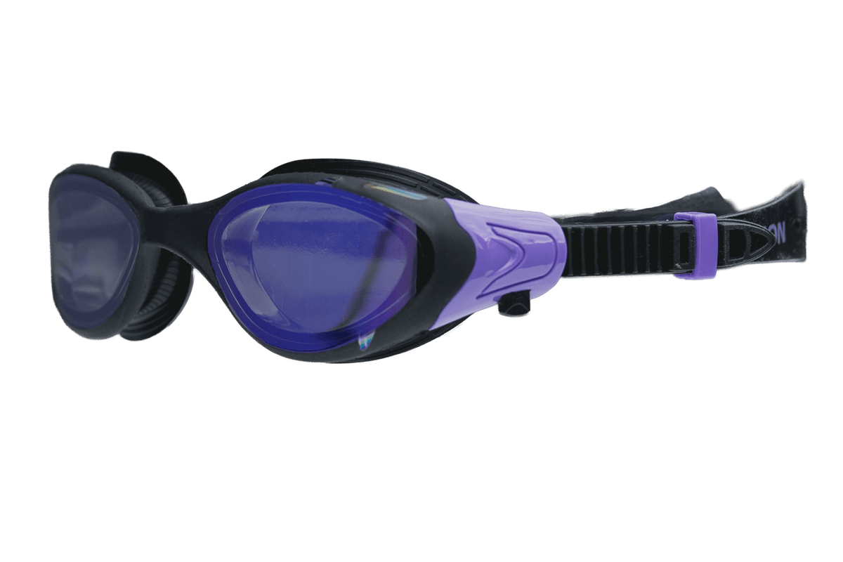 AquaCore Mirror uimalasit, musta-violetti, silikonihihna ja säätönappi - Aquaction