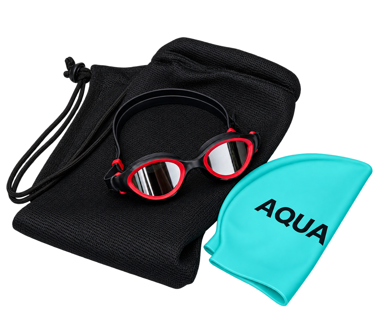 Aquaction Aloittajan setti - AquaCore 2.0 uimalasit, uimalakki & varustekassi