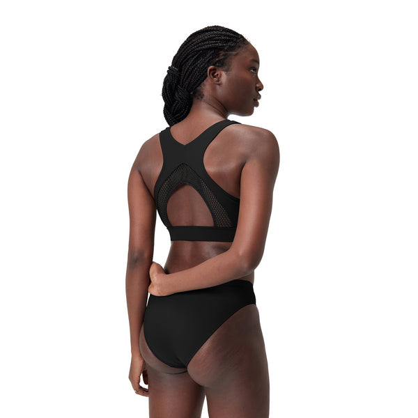 Solid Highneck Top Mesh bikini topp för kvinnor, svart