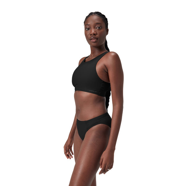 Solid Highneck Top Mesh bikini topp för kvinnor, svart