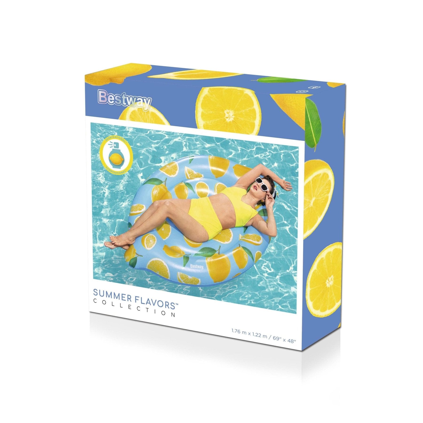 Bestway Sitruuna - uimapatja 176 x 122 cm – hedelmäkuvioitu ilmatäytteinen rantapatja - Bestway