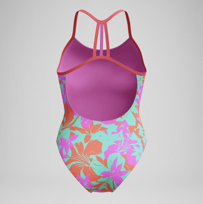 Club Training Printed Lane Line Back tyttöjen uimapuku, turkoosi - lilaSpeedo