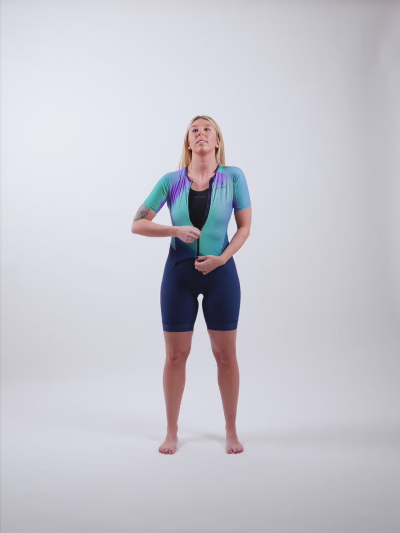 Load video: Athlex Aero Race V2 trisuit women's triathlon race suit