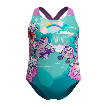 Printed Crossback tyttöjen uimapuku, turkoosi - violettiSpeedo