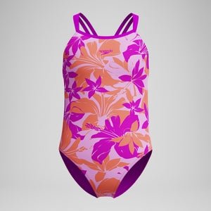 Printed Twinstrap tyttöjen uimapuku, lila - oranssiSpeedo