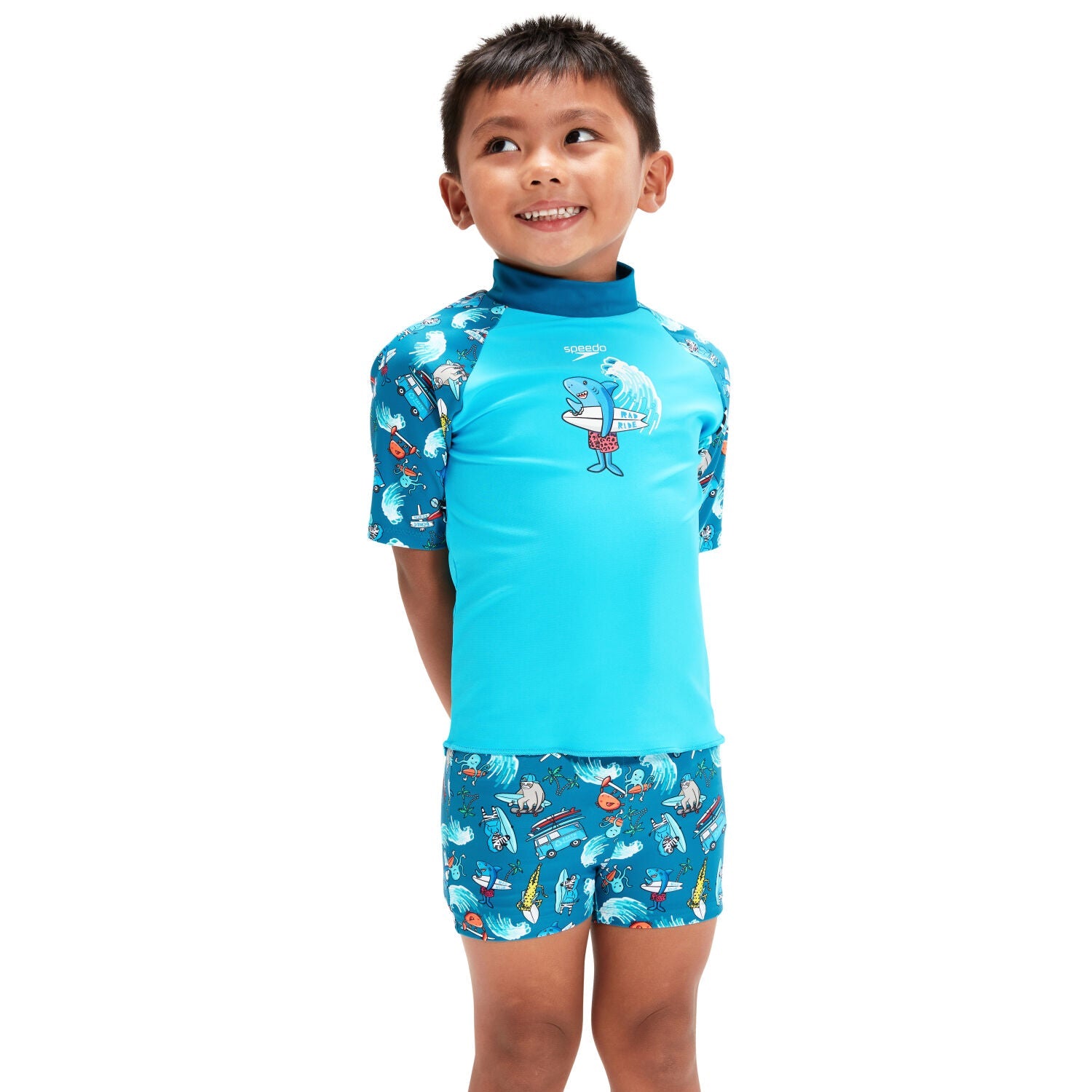 Short Sleeve Printed Rash Top Set lasten uima - asu, sininenSpeedo