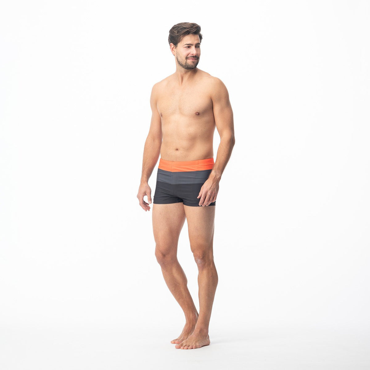 Stripe miesten boxer-uimahousut, ruoste-tummanharmaa-musta