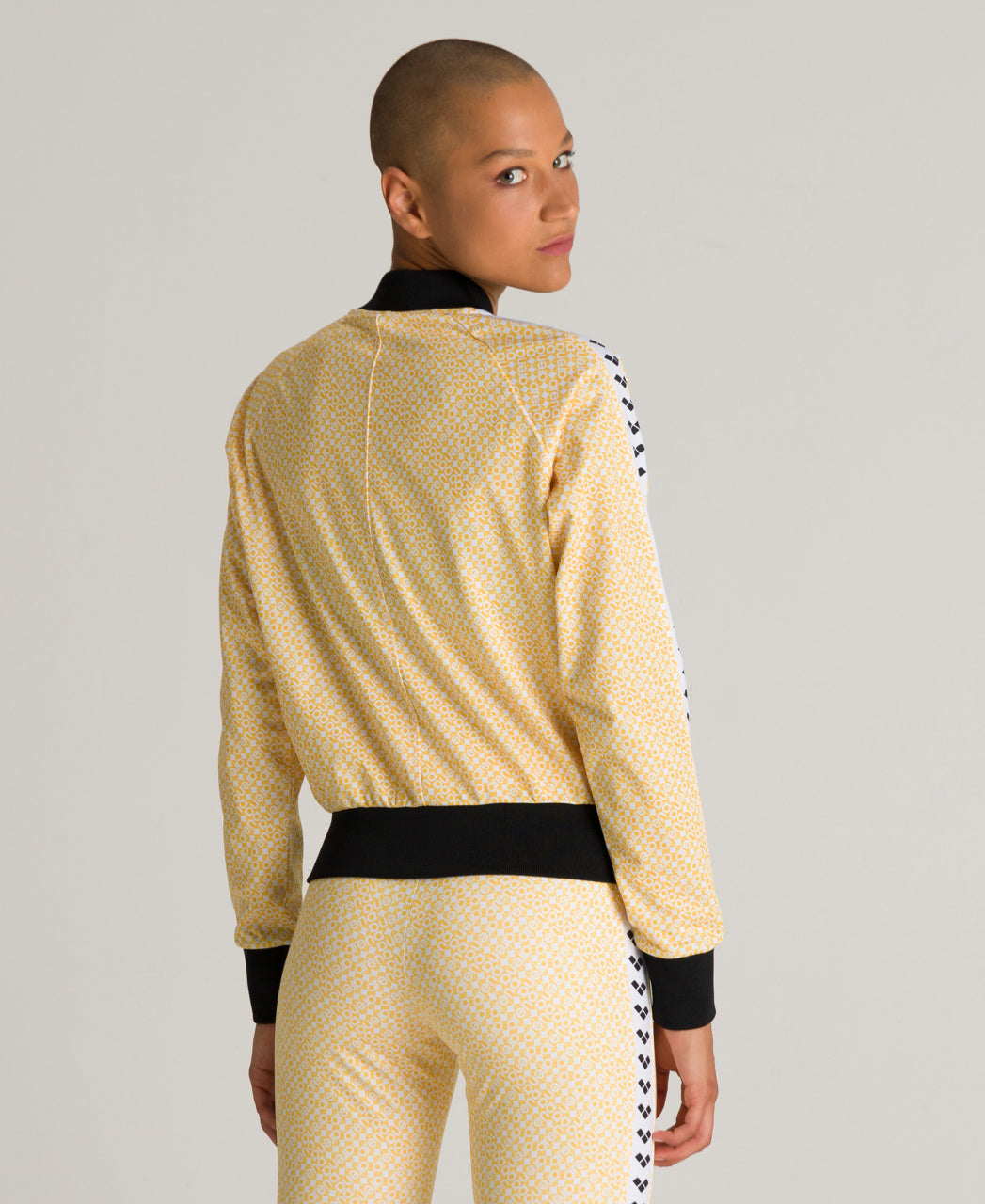 Retro women's tracksuit jacket, yellow pattern