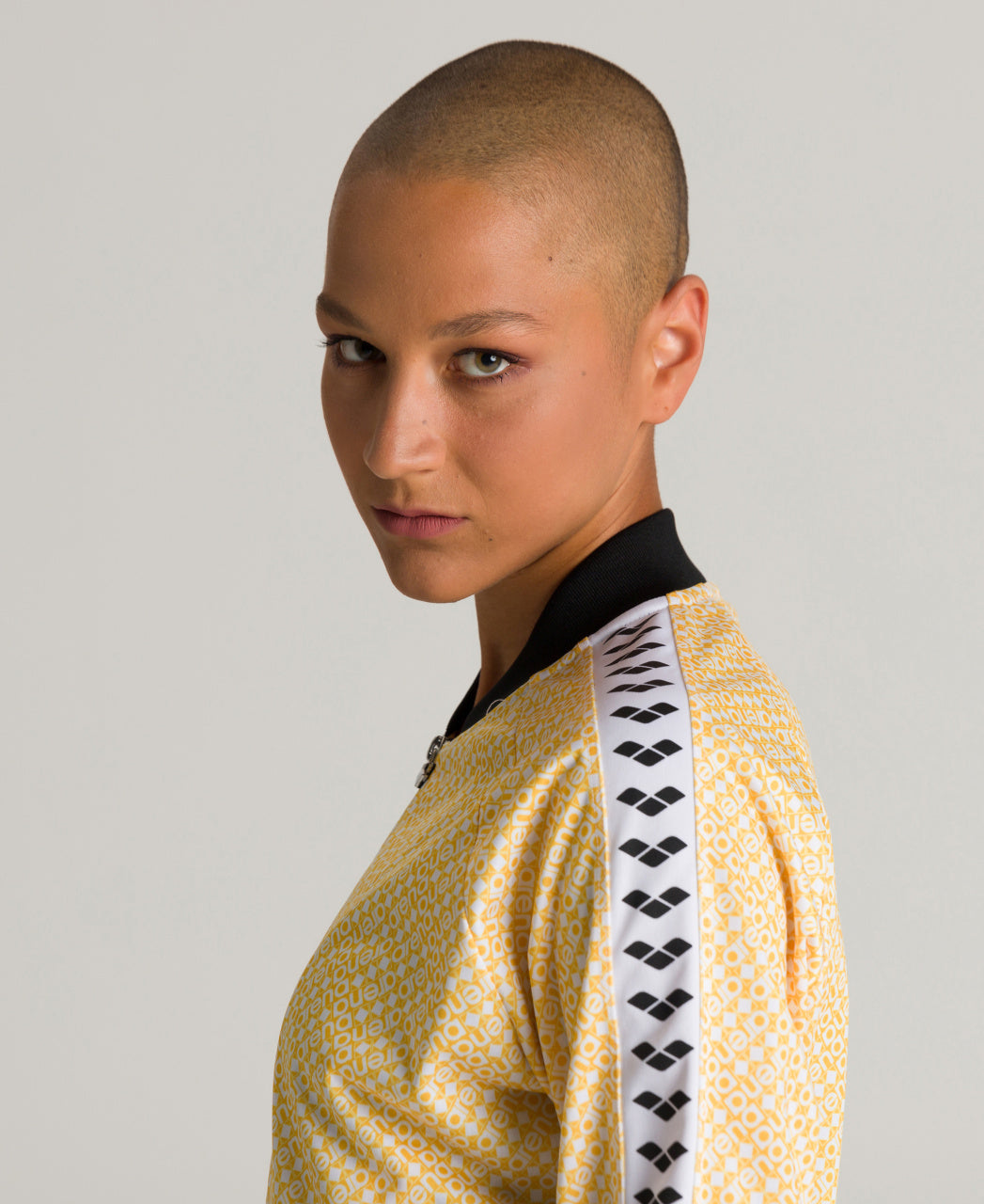Retro women's tracksuit jacket, yellow pattern
