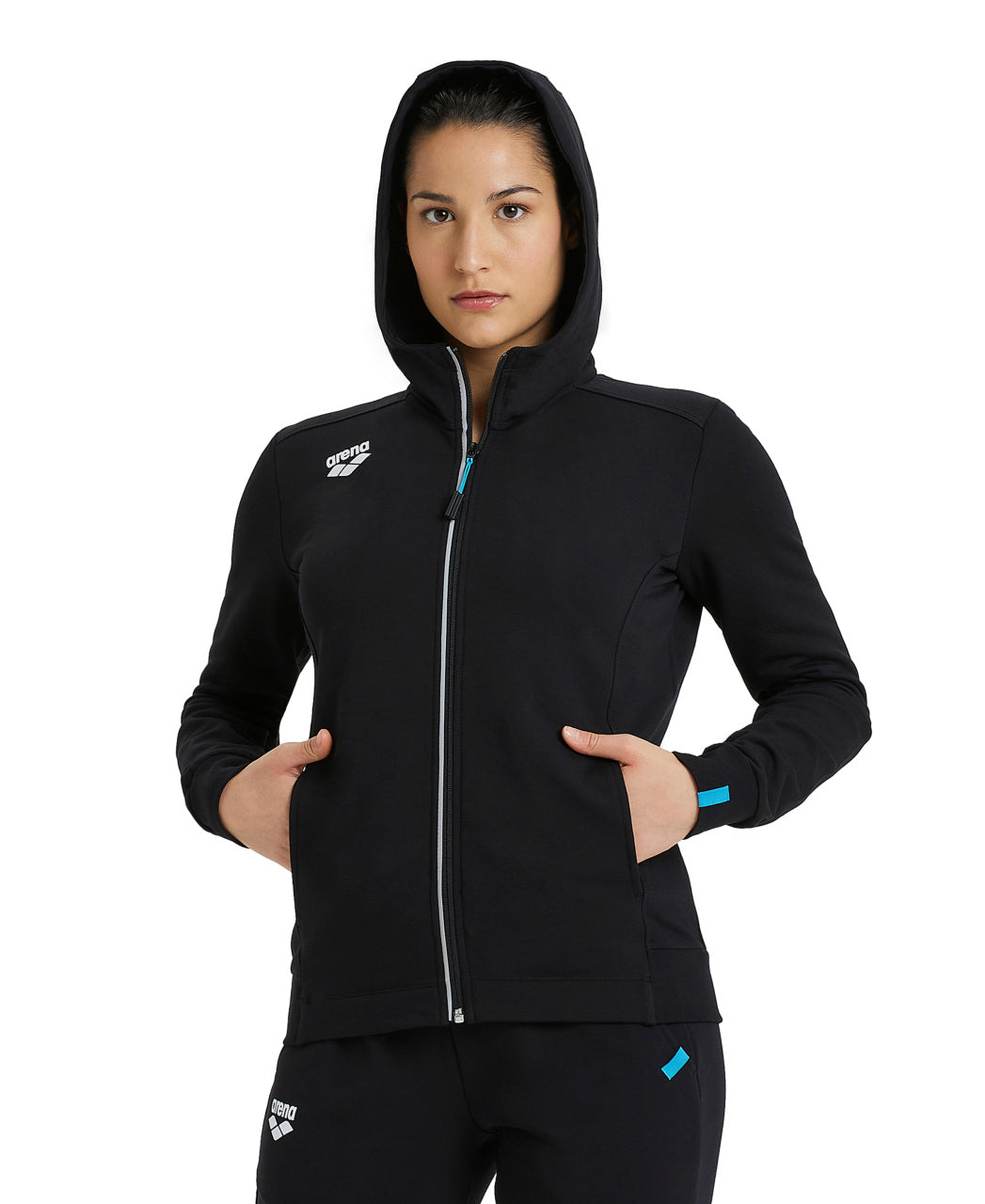 Team Hooded Jacket Panel huvtröja för kvinnor med dragkedja, svart