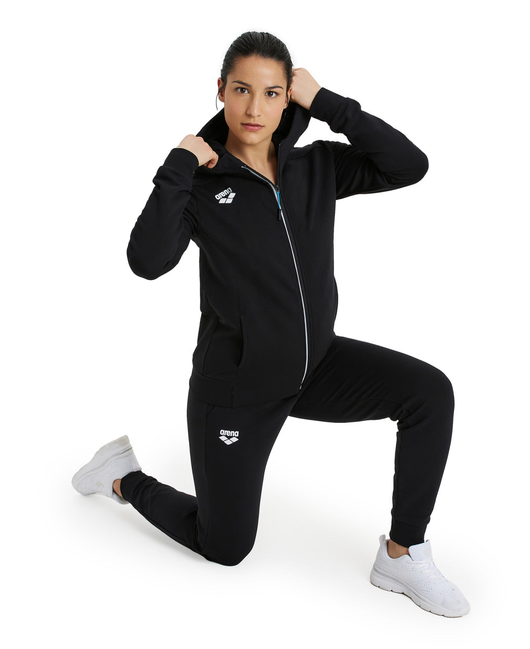Team Hooded Jacket Panel huvtröja för kvinnor med dragkedja, svart