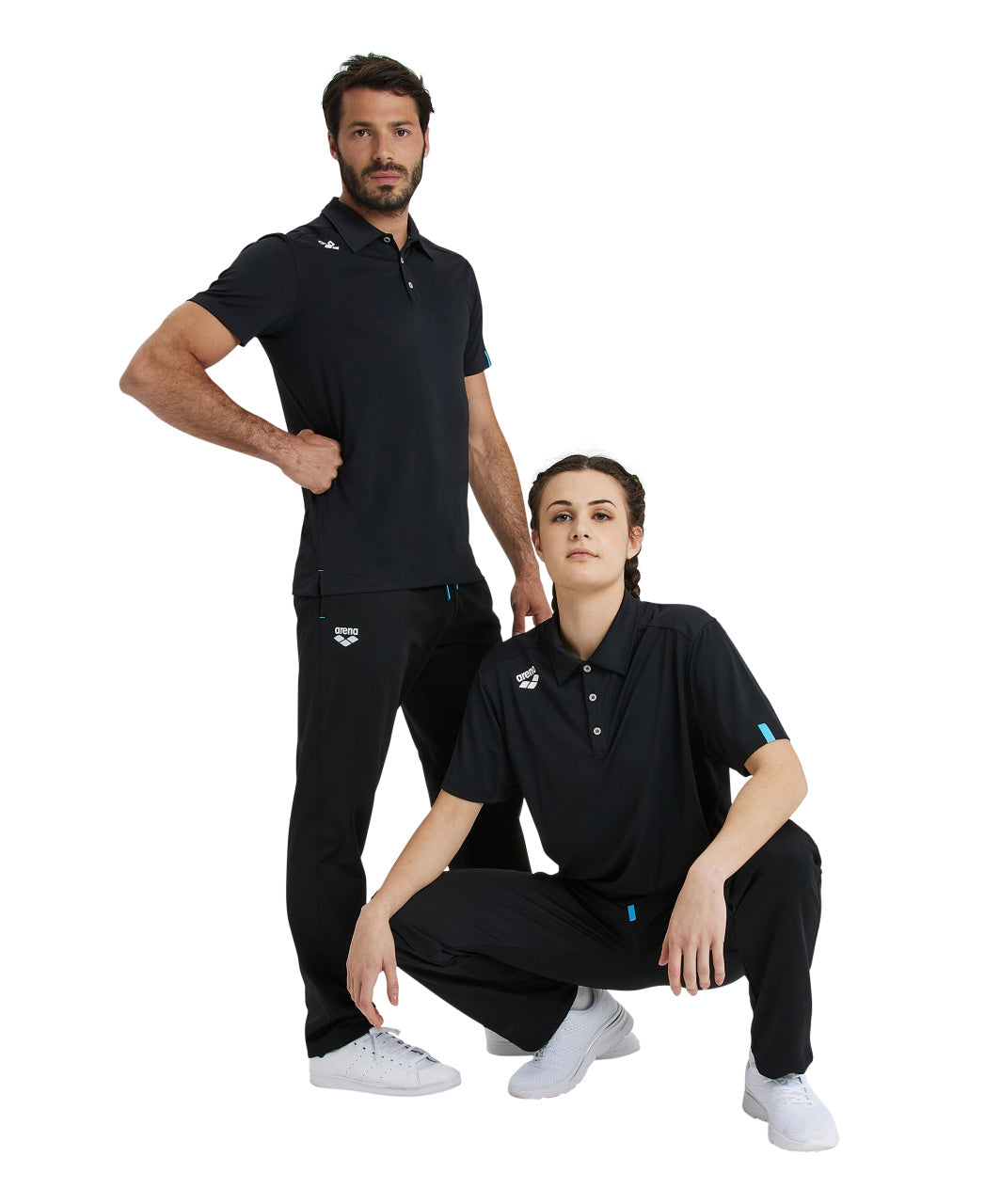 Team kortärmad pikétröja, svart
