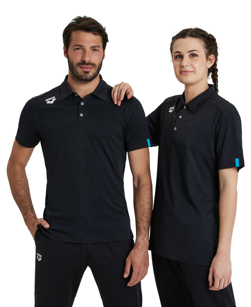 Team kortärmad pikétröja, svart