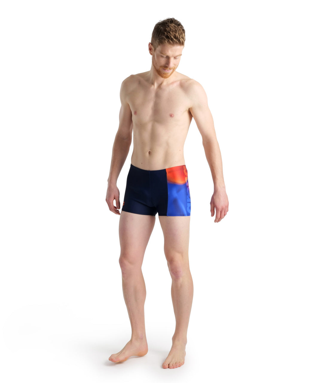 Swim Short Placement badbyxor för män, blå-orange