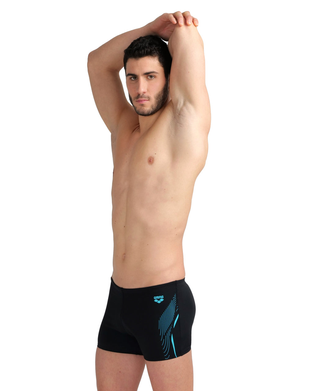 Swim Short Graphic badbyxor för män, blå-svart