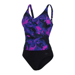 Evie Printed Shaping Tankini baddräkt för kvinnor, svart-lila