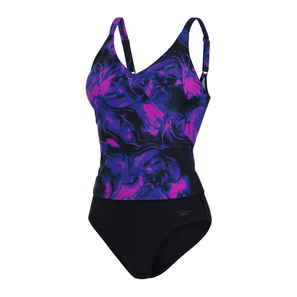Evie Printed Shaping Tankini baddräkt för kvinnor, svart-lila